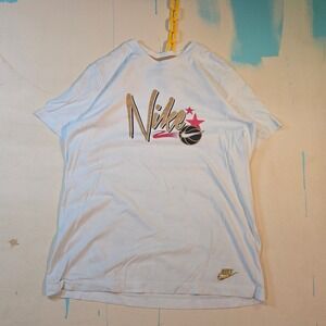 Vintage Nike Mens L T-Shirt White Basketball Gold Nike Star Swoosh USA 19x26 VTG